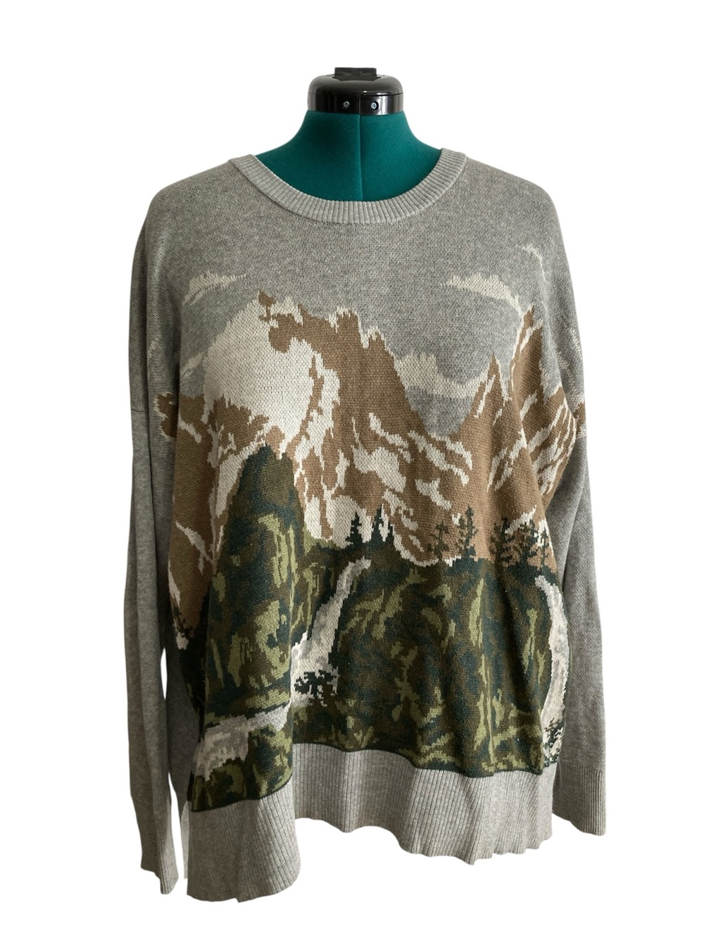 Eddie Bauer Mountain Landscape Print Pullover Sweater
